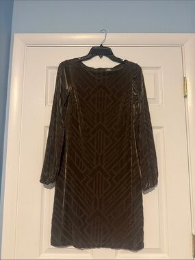 Vince Camuto Brown Velvet Long-Sleeve Shift Dress